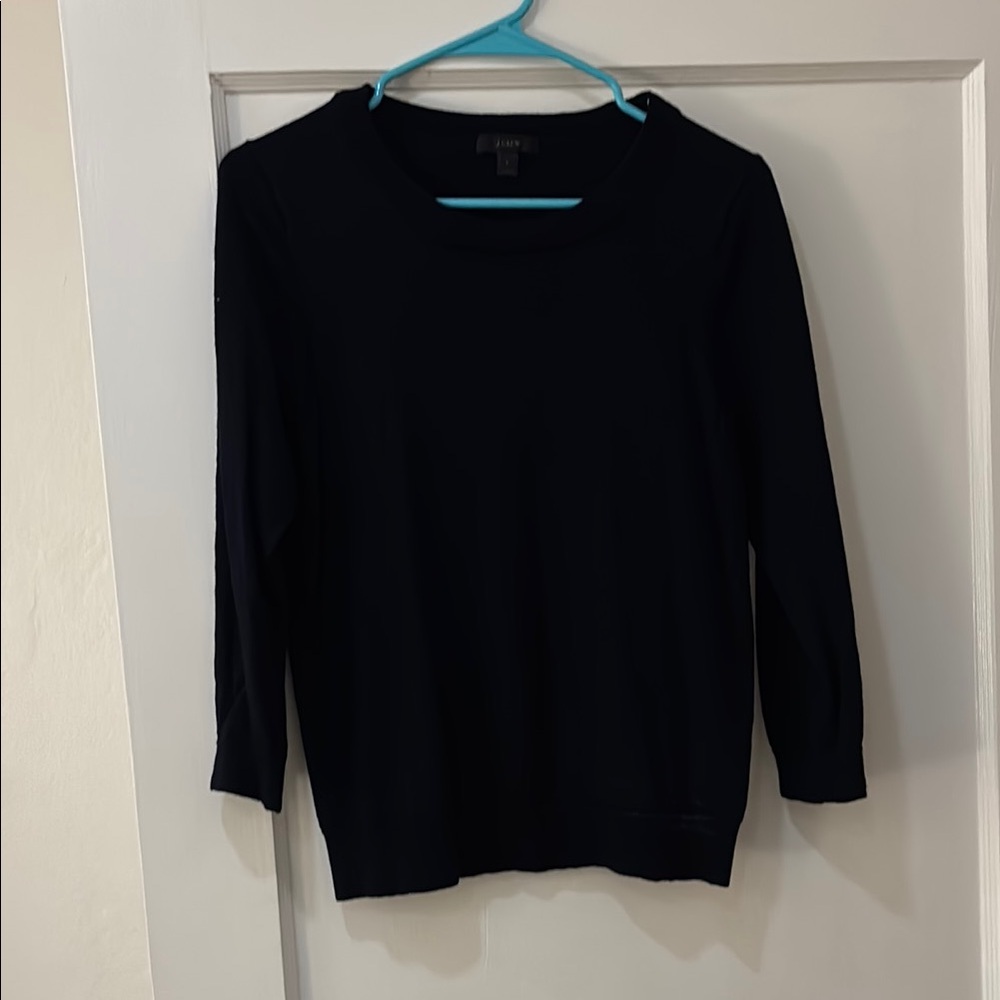 J. Crew Navy Merino Wool 3/4 length sleeve crew neck sweater